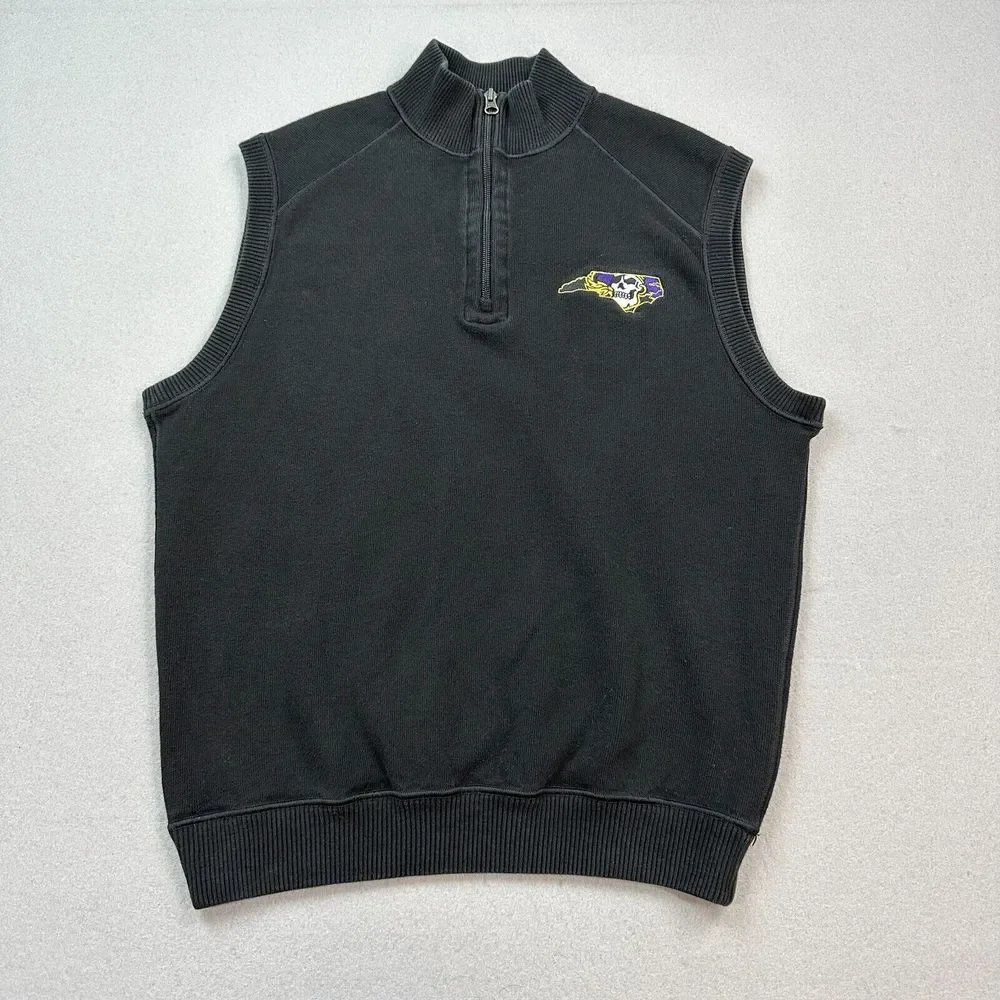 East Carolina Pirates Sweater Adult Small Black 1/4 Zip Vest Golf Preppy Mens